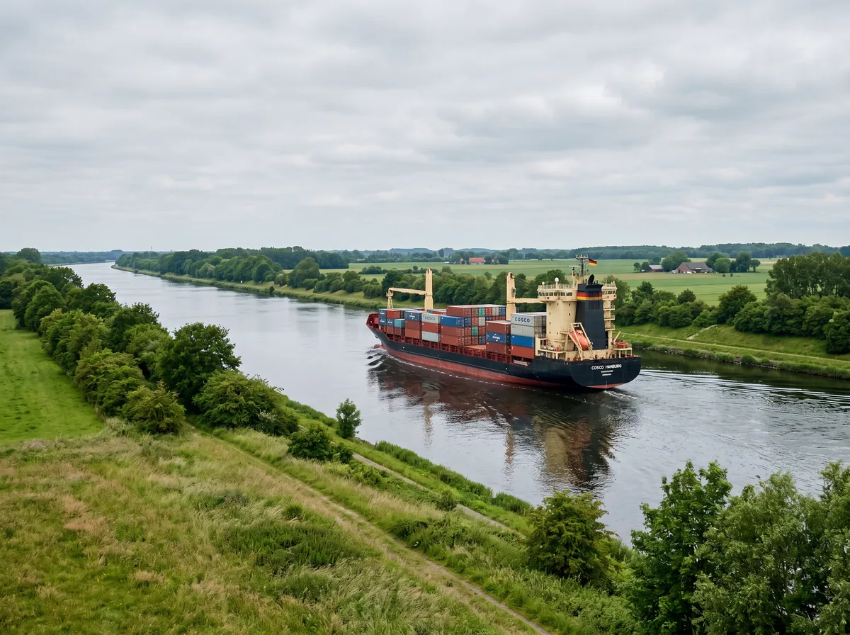 Frachtschiff auf dem Nord-Ostsee-Kanal bei Rendsburg